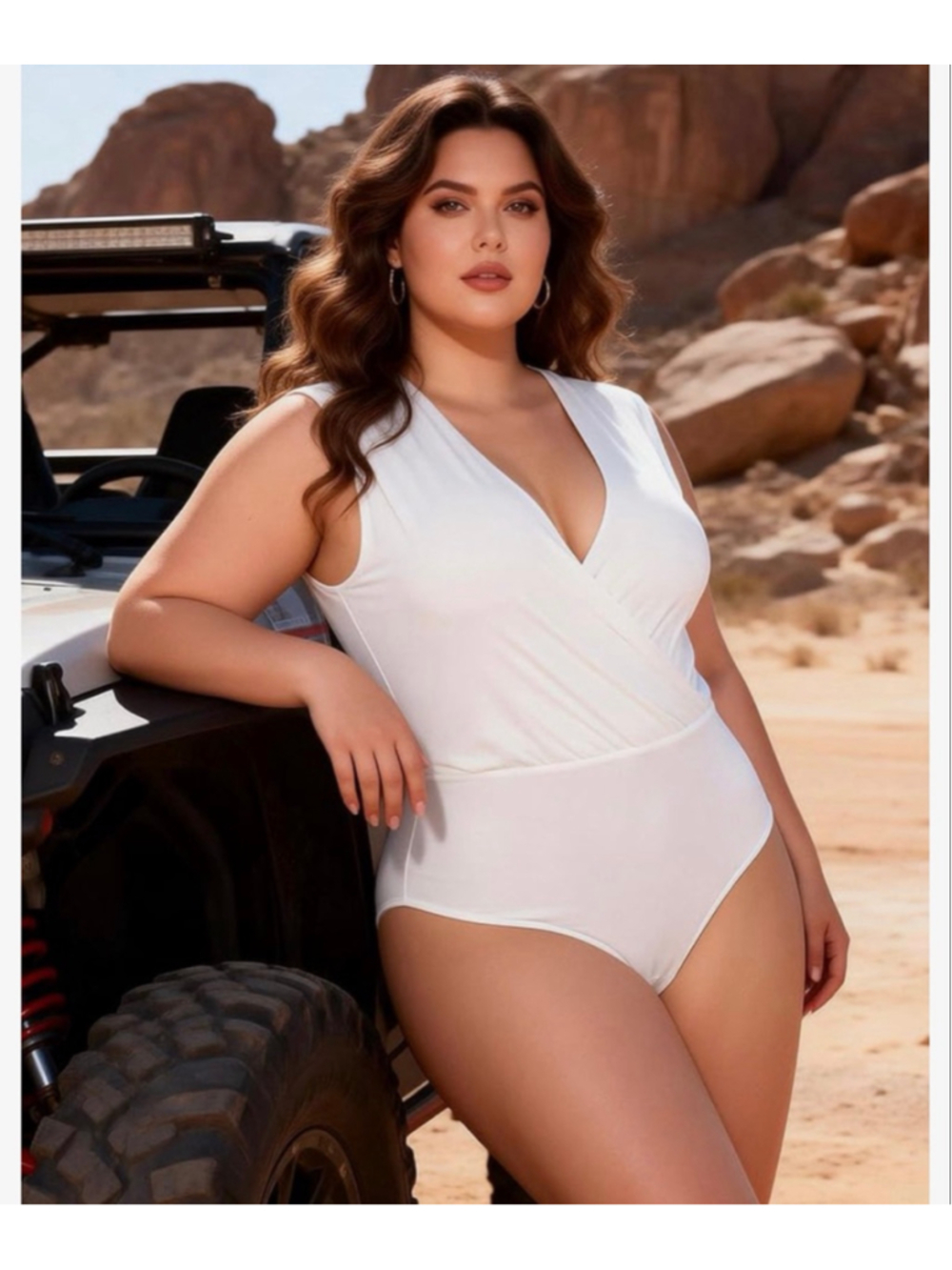NEW White Bodysuit Top Ruched V Neck Sleeveless Wrap 2X